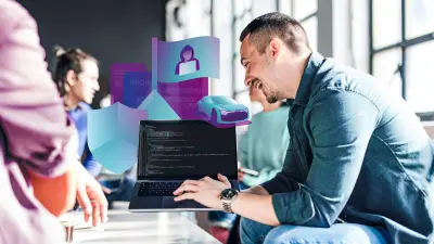 Illustration of a cybersecurity theme with a hooded figure on a flag, shield icon, and automotive elements, representing the ETAS Capture-the-flag security workshop.