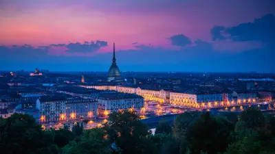 Turin city skyline at sunset