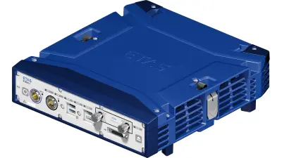 An image of a rectangular blue and white ES820 driver recorder module with different sockets