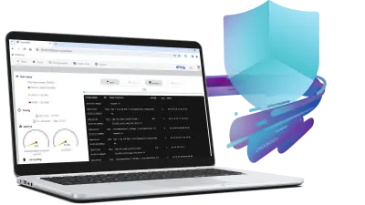 A person using a laptop displaying the ETAS CycurFUZZ interface during fuzz testing. The screen shows test case statistics, timing, metrics, and detailed test data.