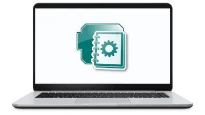 Laptop mit EHANDBOOK Produktsymbol auf dem Bildschirm.