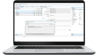 画像は、Windowsコンピュータ画面に表示されたETAS EHOOKSソフトウェアのインターフェース。自動車アプリケーションのECU開発、適合、バイパスソリューションにおけるETASの能力を示しています。